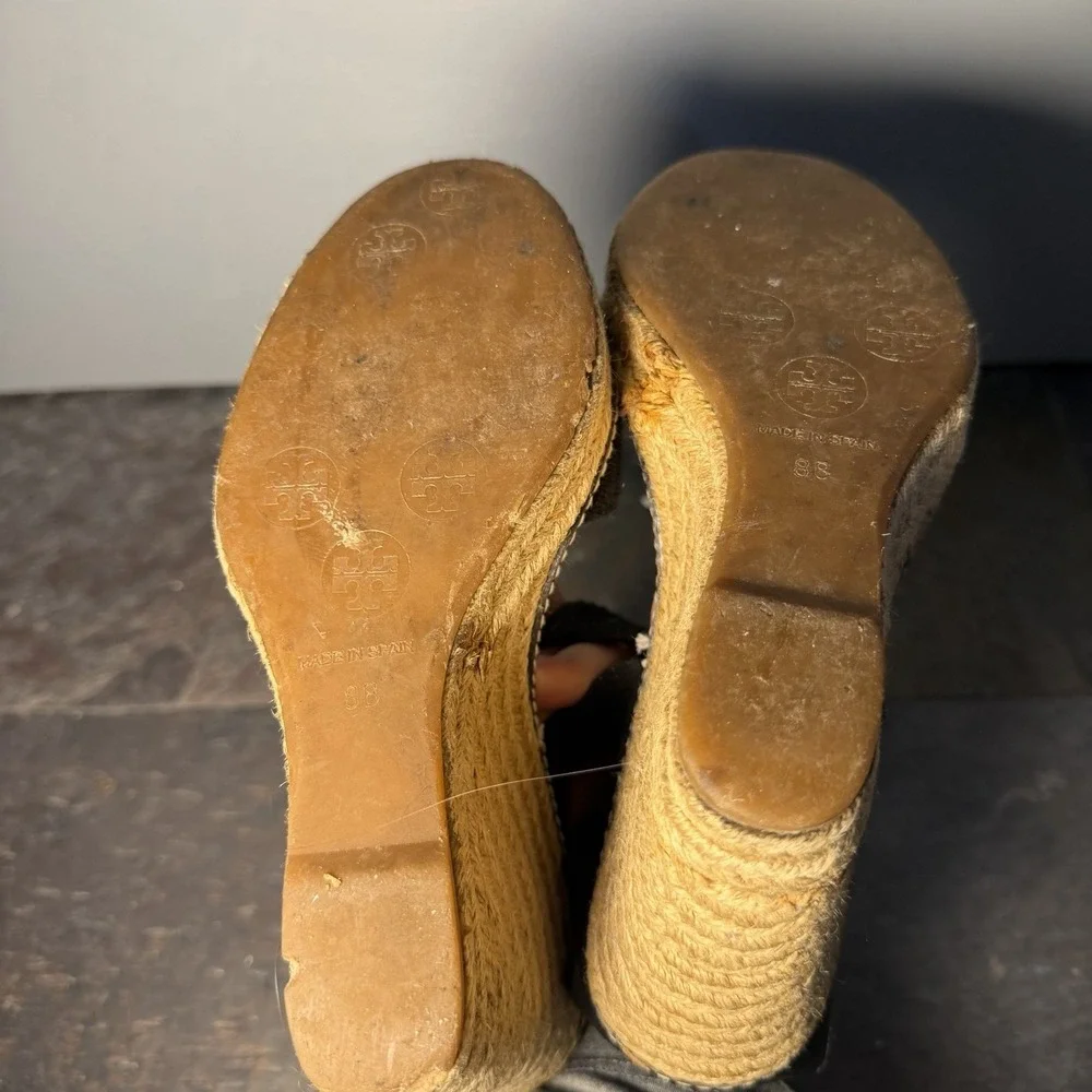 TORY BURCH Frieda Black Strappy Platform Sandals Espadrilles Size 8B